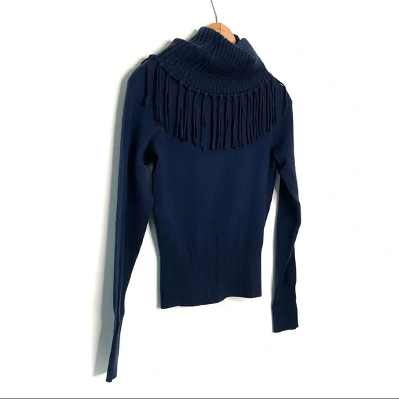 Karen MillenBlue Fringe Turtleneck Sweater Size XS